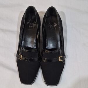 Black Women's Square-Toe Loafers with Gold Buckle From Amalfi By Rangoni